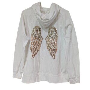 Victoria's Secret Women's Zip Up Hoodie Angel Wings, Large, White with Sequins